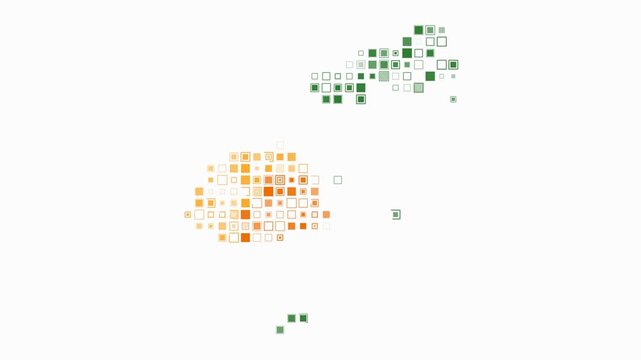 Fiji map animation. Shape of the country with pulsating colored dots. Large size square blocks. Digital style Fiji map on white background. Artistic video.