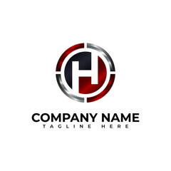 Modern Letter H Logo Design with Metallic Circle Frame