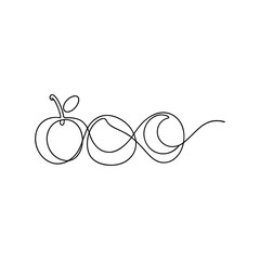 Continuous line drawing apple and infinity symbol creative food art