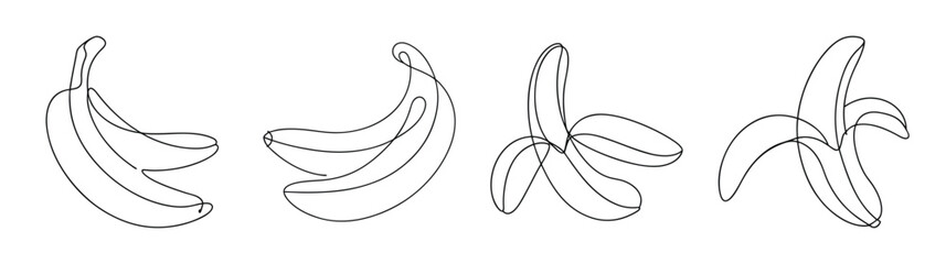 Obraz premium Hand drawn sketchy bananas a bunch and partially peeled tropical fruit