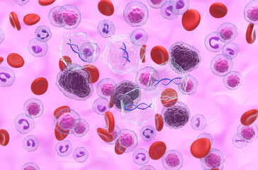Gene therapy in Non-hodgkin lymphoma (NHL) - isometric view 3d illustration