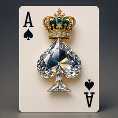 Ace of spades with diamond texture and royal golden crown. Luxurious symbol of power, games, and high-class style. Premium playing card artwork.