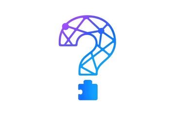 A blue and purple question mark with a puzzle piece in the middle