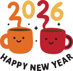 Happy new year 2026 with cute coffee cups