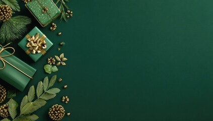 Emerald green Christmas gifts and foliage