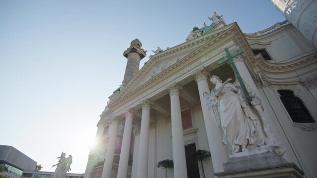 Architecture Karlskirche Vienna Austria. Beautiful church in the touristic historical district of the city in Europe.