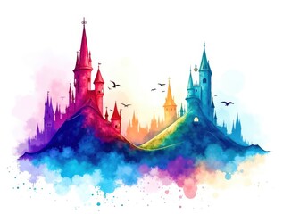 A colorful castle with a blue sky in the background