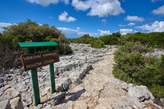 Kamenjak hill - tourist path on the hills near Vrana lake (Vransko jezero), Rada&scaron;inovci, Zadar, Croatia