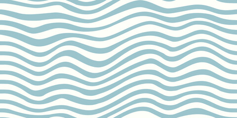 Wave pattern. Blue and white stripes from a seamlessly repeating wavy background. Vector pattern for fabrics, bedding, and decor. Stripes of varying thickness create irregular waves.