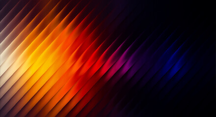Obraz premium Abstract background with diagonal lines of vibrant colors like yellow, orange, red, and purple, fading into darkness, creating a dynamic and energetic visual