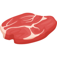 Raw Steak Cut Marbled Red Meat with White Fat in a Sliced Oval Shape Isolated on Transparent...