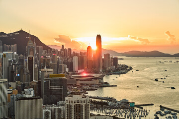 sunset over Hong Kong city