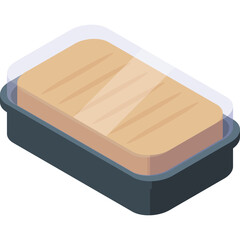 Rectangular Beige Bread Loaf Packaged In A Transparent Plastic Container With A Dark Gray Base And...