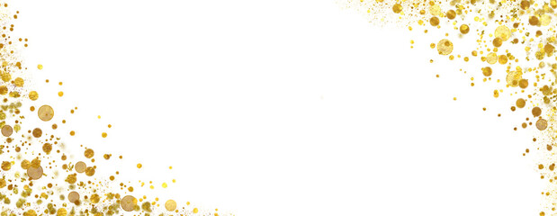 Elegant gold glitter frame border with foil sparkle texture and golden bokeh on transparent background. Perfect for luxury invitations, festive cards, or decorative design templates with golden shine. © Ink2Link