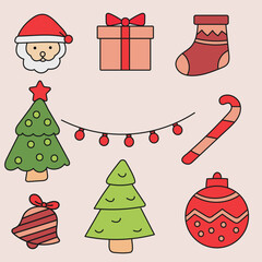 Cute seamless Christmas pattern featuring Santa Claus, Christmas trees, gifts, candy canes, mittens, stars, and decorations in festive colors.