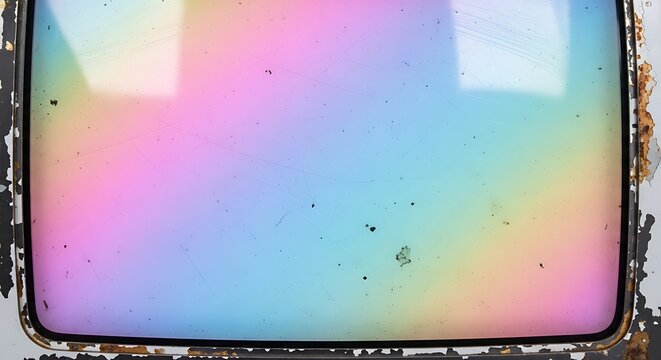 Retro Television Screen with Vibrant Rainbow Color Gradient Displaying Static and Glitches.