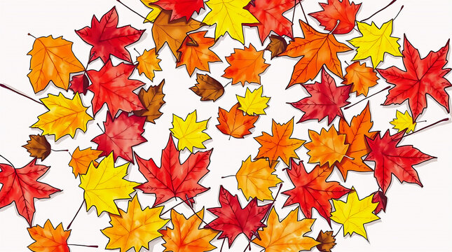 Scattered Maple Autumn Leaves on White Background