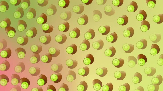 Seamless kiwi fruit pattern on a soft gradient background. Perfect for healthy food designs, summer packaging, textile prints, and tropical-themed digital artwork.