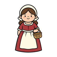 Cute Cartoon Style Pilgrim Girl with a Basket Illustration Design