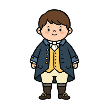 Cartoon Style Colonial Man Complete Figure Illustration for Historical Character
