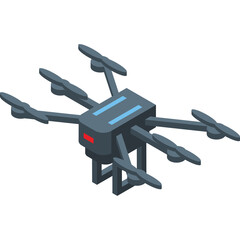 Futuristic Hexacopter Drone with Red Light and Blue Accents Isolated on White Background