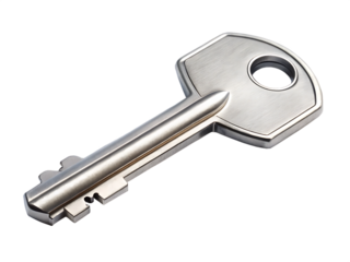 Shiny metal key isolated on transparent background, ready to unlock doors