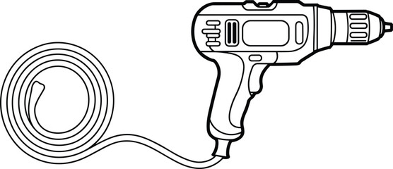 Professional Electric Corded Drill Power Tool, Close-up of Industrial Handheld Drilling Equipment, Essential for Construction, Home Repair, and Carpentry DIY Projects