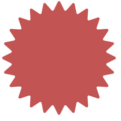Flat red 12-point starburst 2D vector shape, vibrant geometric element for badges, stickers, or festive design projects.

