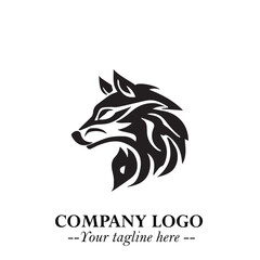 Fierce Head of Wolf Logo Symbol in Black on White Background with Bold Minimalist Modern Design