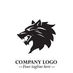 Fierce Head of Wolf Logo Symbol in Black on White Background with Bold Minimalist Modern Design