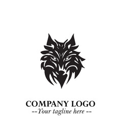 Fierce Head of Wolf Logo Symbol in Black on White Background with Bold Minimalist Modern Design