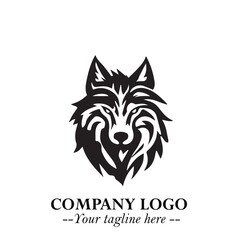 Fierce Head of Wolf Logo Symbol in Black on White Background with Bold Minimalist Modern Design