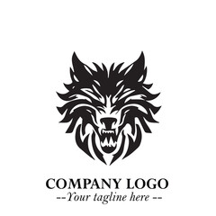 Fierce Head of Wolf Logo Symbol in Black on White Background with Bold Minimalist Modern Design