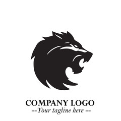 Fierce Head of Wolf Logo Symbol in Black on White Background with Bold Minimalist Modern Design