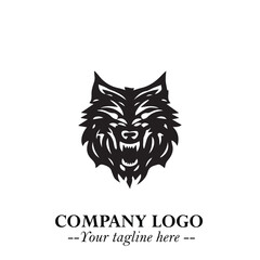 Fierce Head of Wolf Logo Symbol in Black on White Background with Bold Minimalist Modern Design