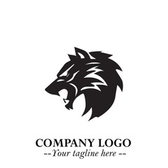 Fierce Head of Wolf Logo Symbol in Black on White Background with Bold Minimalist Modern Design