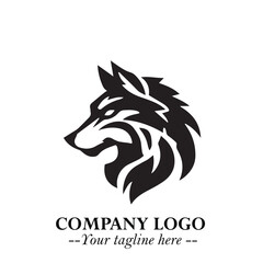 Fierce Head of Wolf Logo Symbol in Black on White Background with Bold Minimalist Modern Design