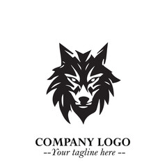 Fierce Head of Wolf Logo Symbol in Black on White Background with Bold Minimalist Modern Design