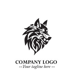 Fierce Head of Wolf Logo Symbol in Black on White Background with Bold Minimalist Modern Design