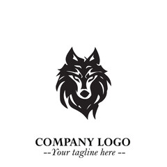Fierce Head of Wolf Logo Symbol in Black on White Background with Bold Minimalist Modern Design