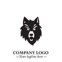 Fierce Head of Wolf Logo Symbol in Black on White Background with Bold Minimalist Modern Design