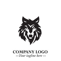Fierce Head of Wolf Logo Symbol in Black on White Background with Bold Minimalist Modern Design