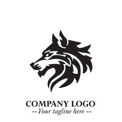 Fierce Head of Wolf Logo Symbol in Black on White Background with Bold Minimalist Modern Design