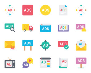 Flat color icons set for Ads marketing