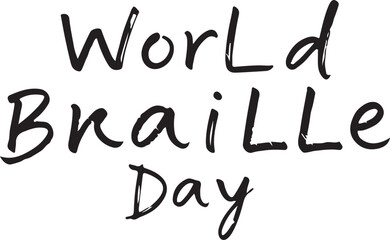 Rendered in a classic hand-drawn black and white vector style, the silhouette of World Braille Day is presented on a white background.