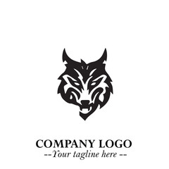 Fierce Head of Wolf Logo Symbol in Black on White Background with Bold Minimalist Modern Design