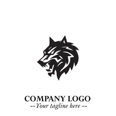 Fierce Head of Wolf Logo Symbol in Black on White Background with Bold Minimalist Modern Design