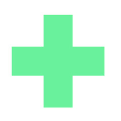 Obraz premium Flat green plus 2D vector shape, simple geometric cross element for infographic, education, symbol, and minimal modern design.