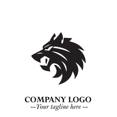 Fierce Head of Wolf Logo Symbol in Black on White Background with Bold Minimalist Modern Design