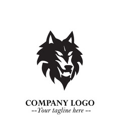 Fierce Head of Wolf Logo Symbol in Black on White Background with Bold Minimalist Modern Design